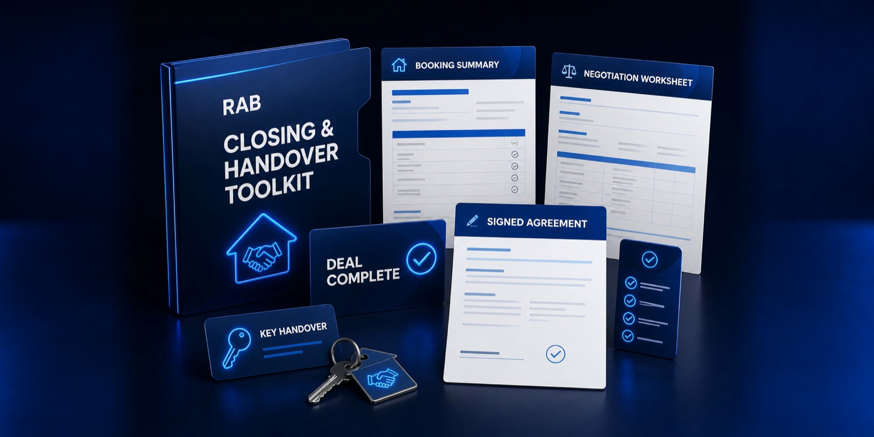 ภาพประกอบชุด Closing & Handover พร้อมตัวอย่างเอกสารและรายการตรวจงาน